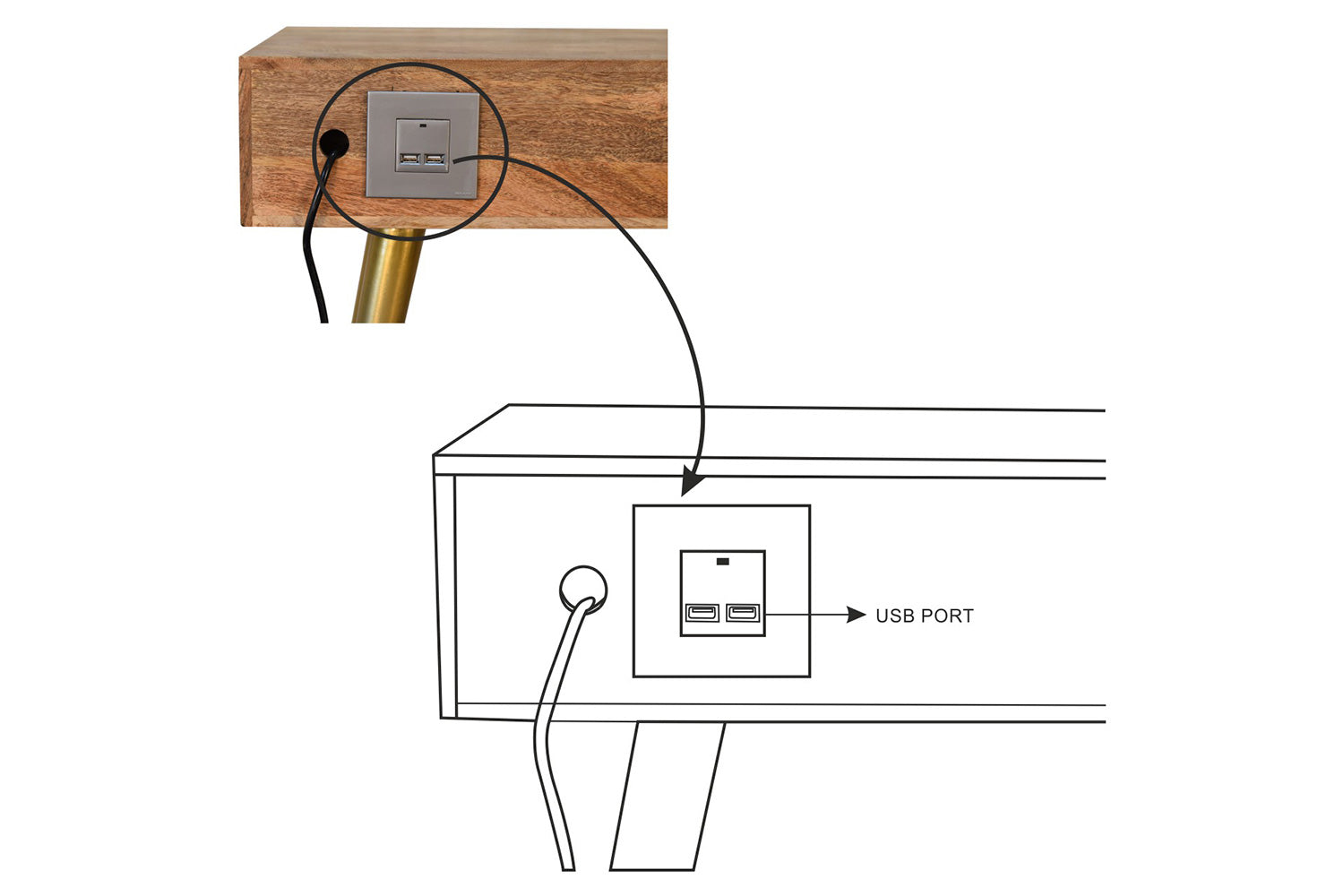 Artisan - Inlay Writing Desk with Cable Access in Sleek Cement Brass