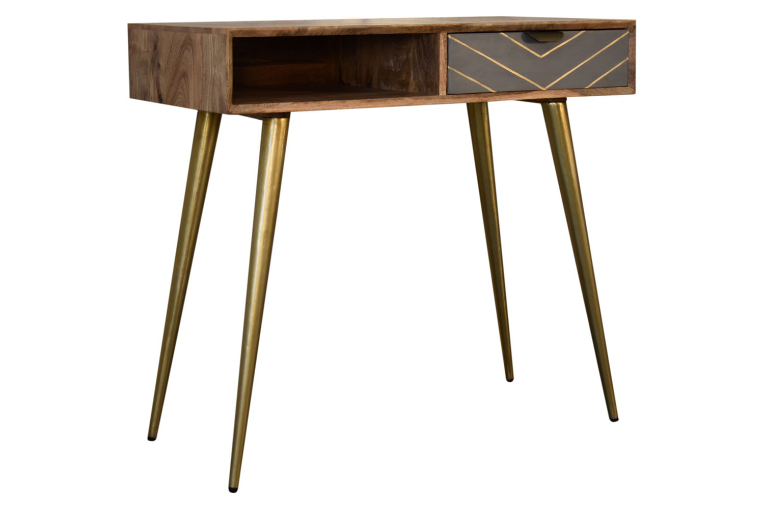 Artisan - Inlay Writing Desk with Cable Access in Sleek Cement Brass