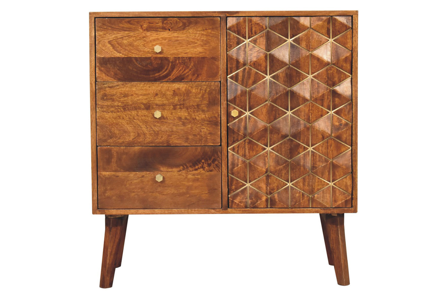 Artisan - Cubed Brass Inlay Cabinet in Chestnut