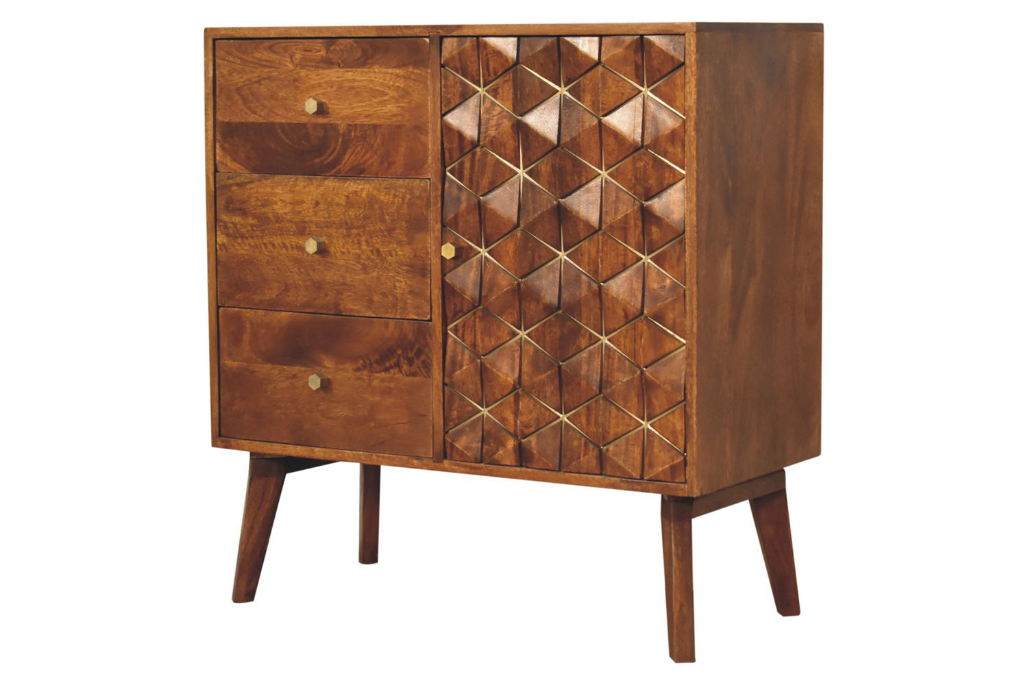 Artisan - Cubed Brass Inlay Cabinet in Chestnut