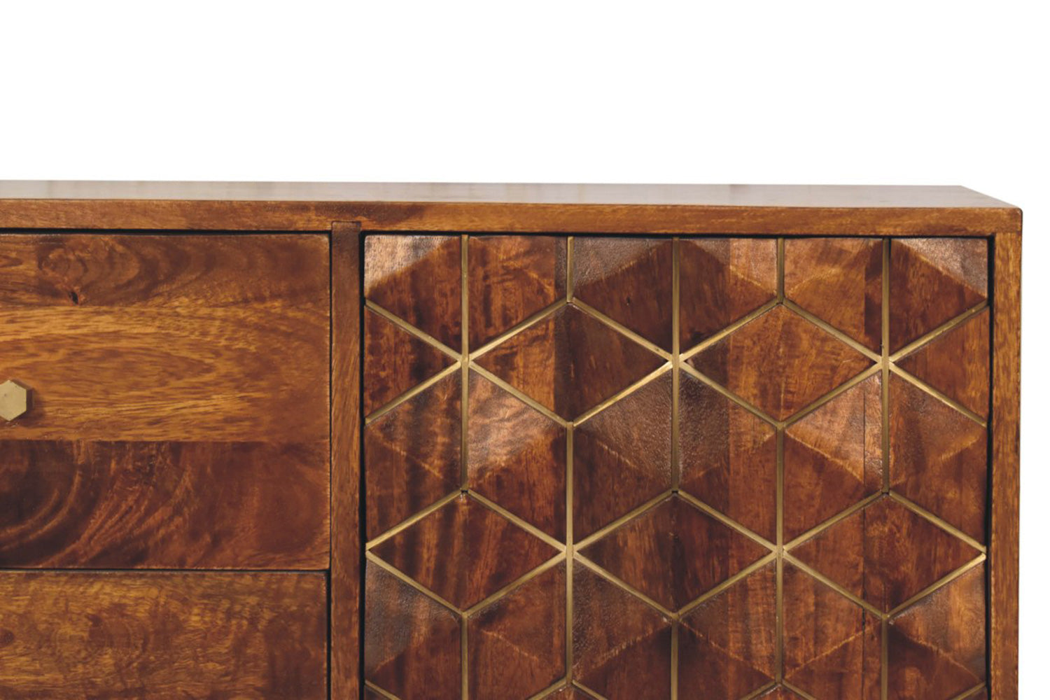 Artisan - Cubed Brass Inlay Cabinet in Chestnut