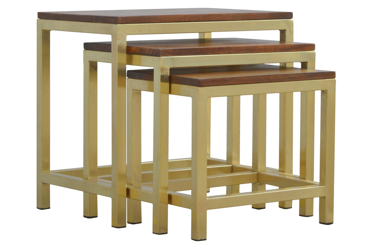Artisan - Golden Stool Set of 3 with Chunky Wooden Top
