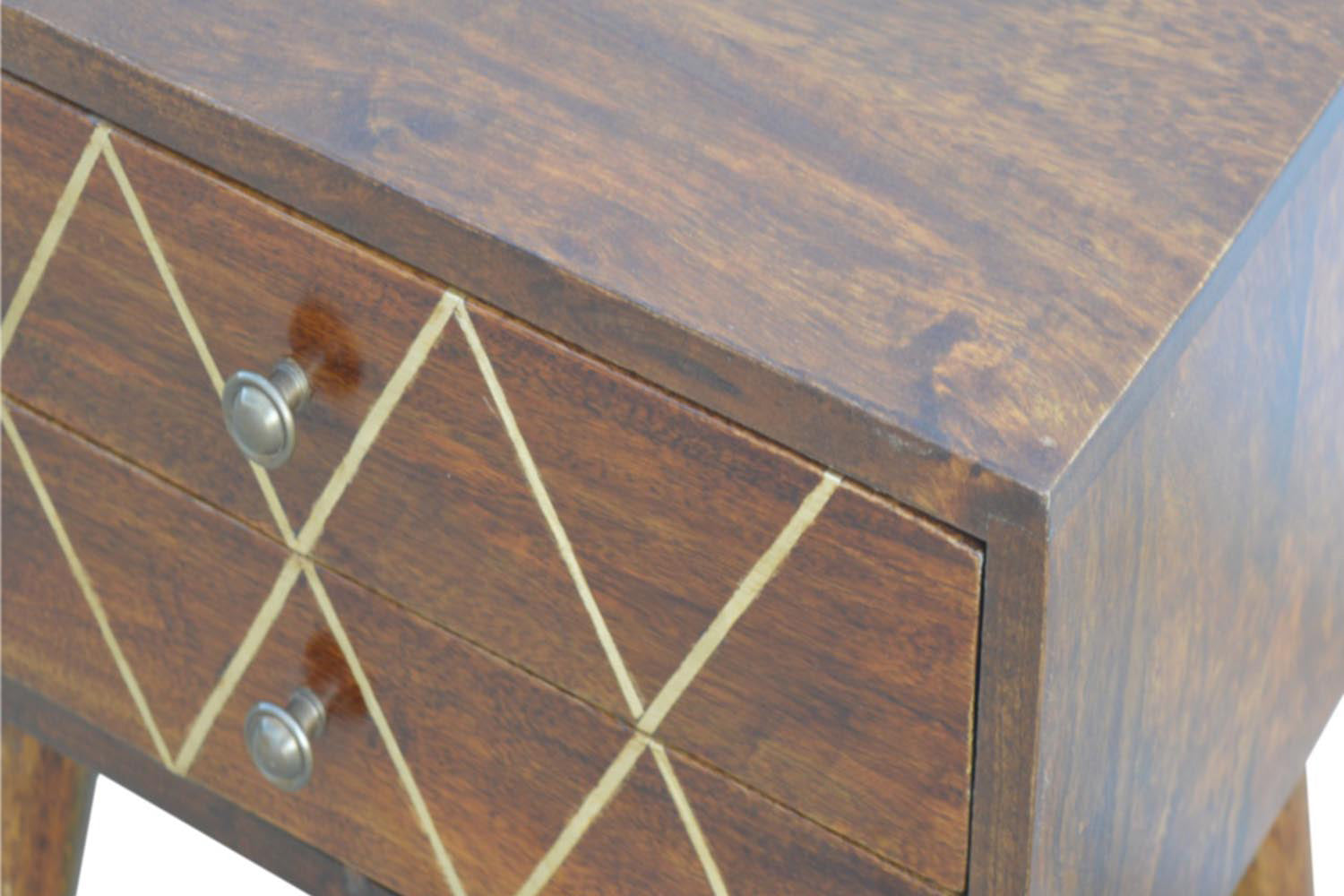 Artisan - Geometric Brass Inlay Bedside 2 Drawers