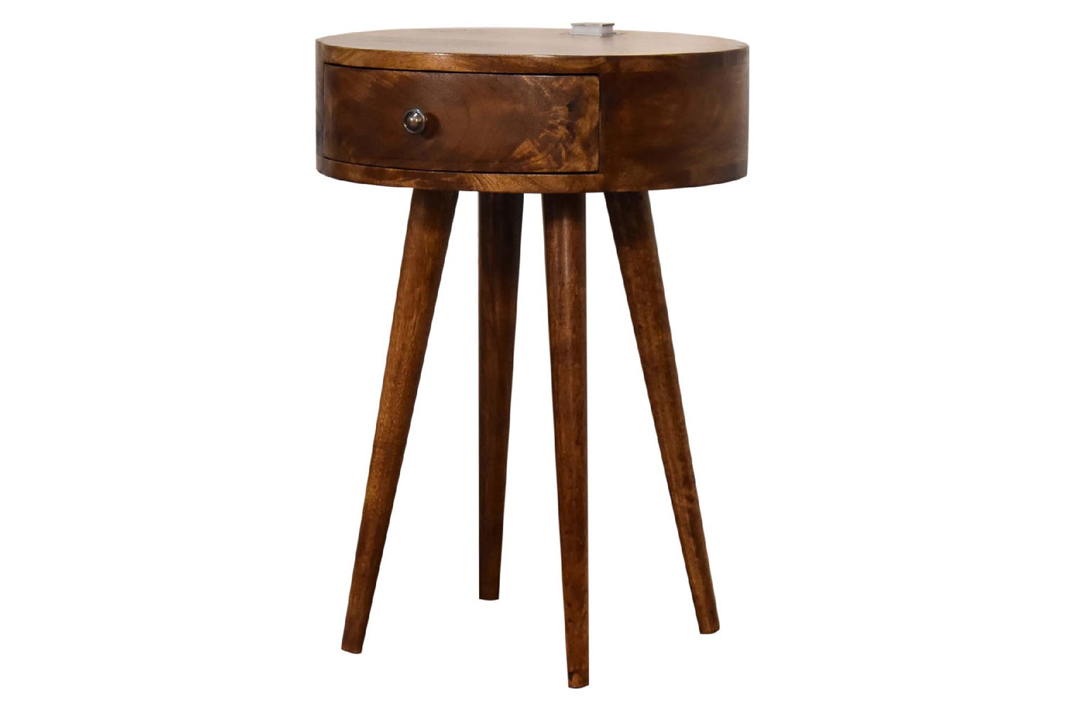 Artisan - Single Rounded Bedside Table with Reading Light in Chestnut