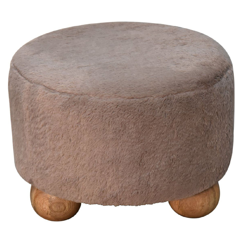 Artisan - Mocha Faux Fur Round Ball Footstool