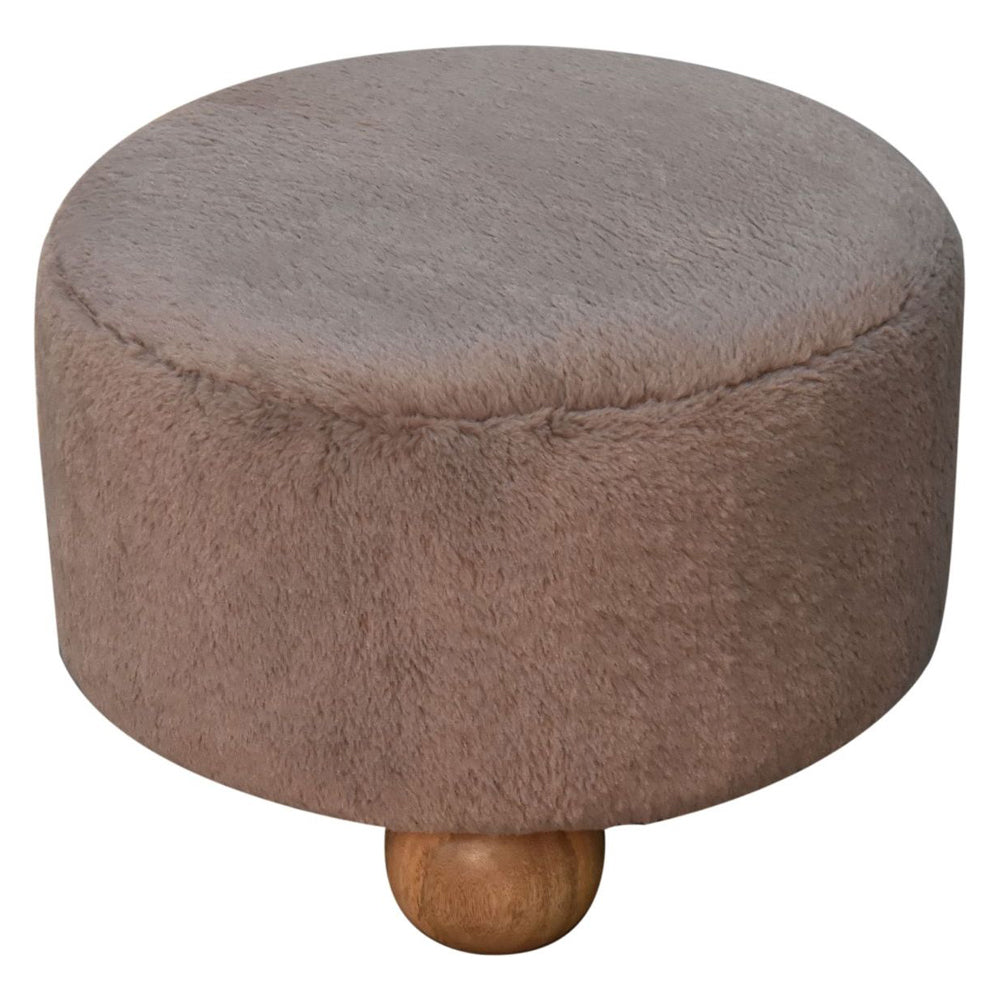 Artisan - Mocha Faux Fur Round Ball Footstool