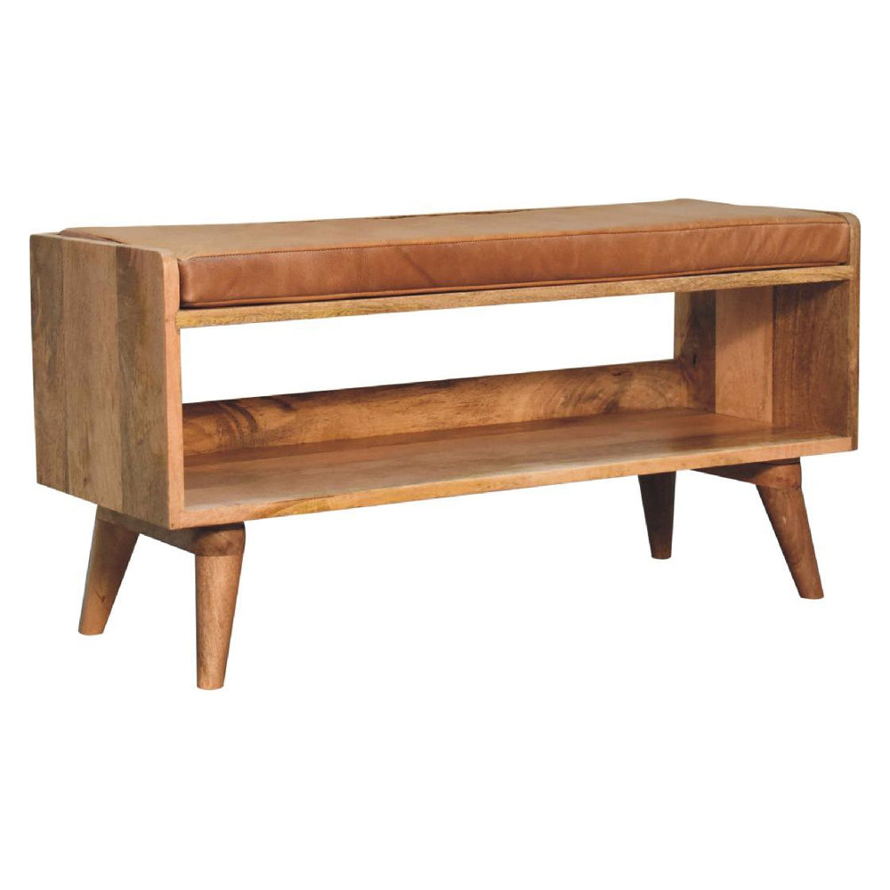 Artisan - Oak-Ish Bench With Tan Leather Seatpad