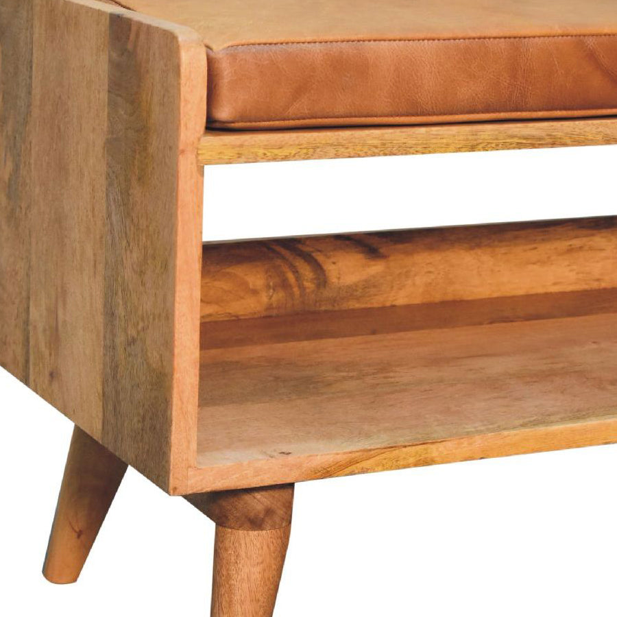 Artisan - Oak-Ish Bench With Tan Leather Seatpad