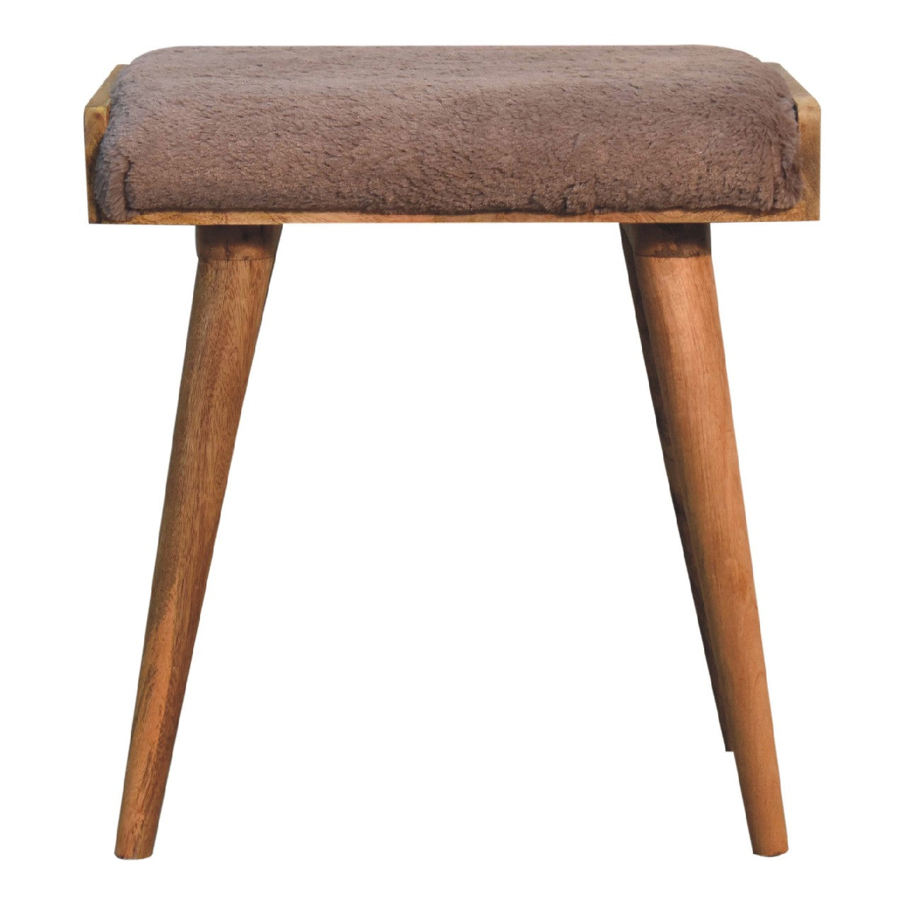 Artisan - Style Footstool in Mocha, Faux Fur
