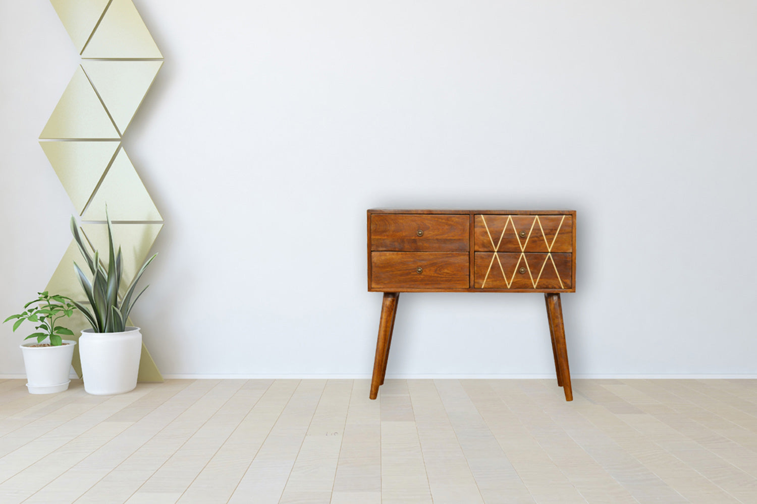 Artisan - Geometric Brass Inlay Console Table with 4 Drawers