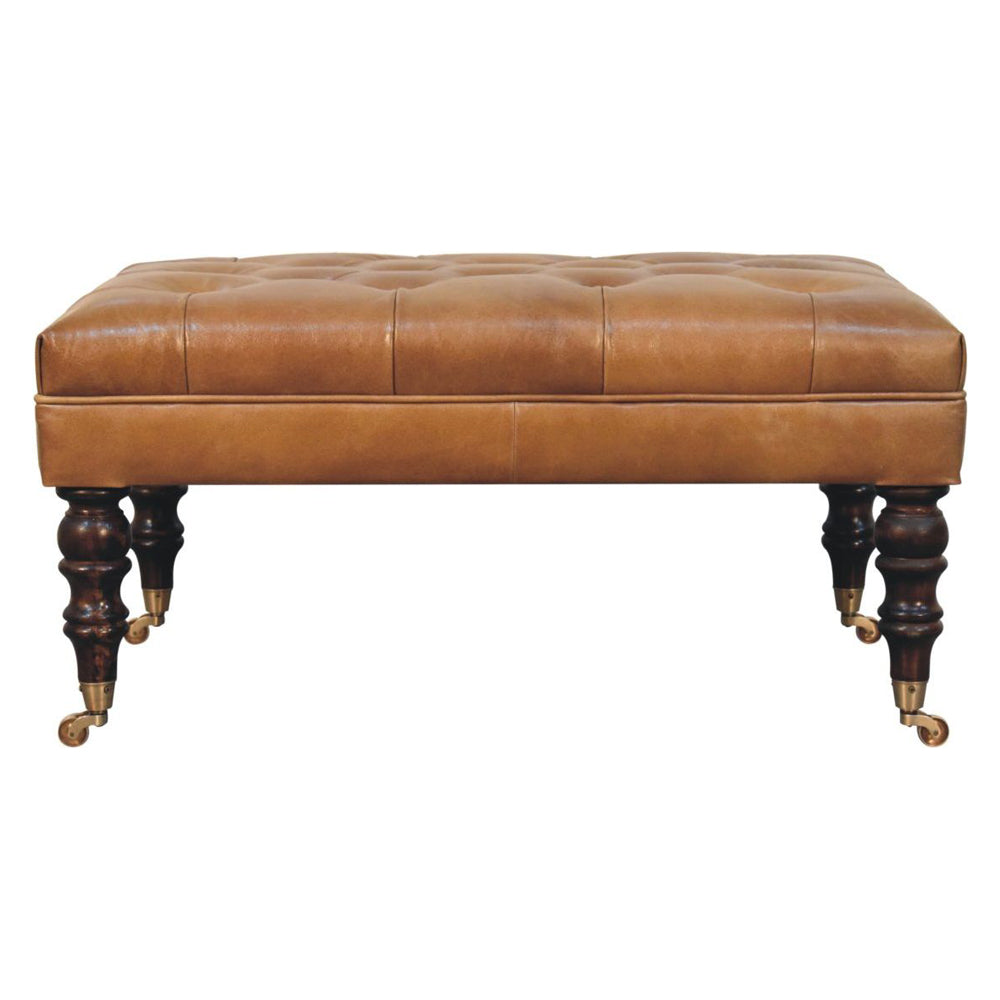 Artisan - California Walnut Buffalo Brown Leather Ottoman With Castor Legs