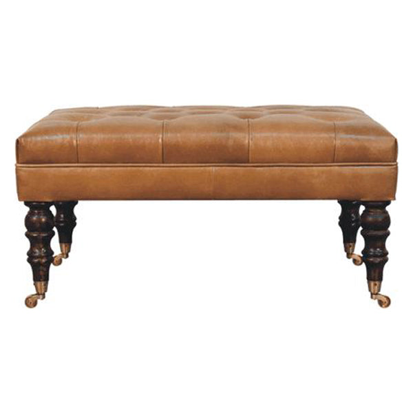 Artisan - California Walnut Buffalo Brown Leather Ottoman With Castor Legs