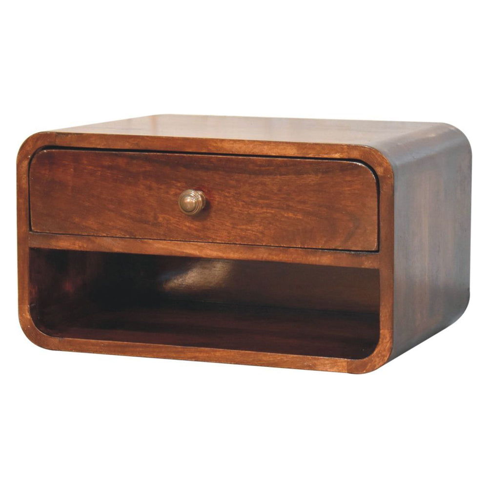 Artisan - Curved California Walnut Wall Mounted Bedside With Open Slot