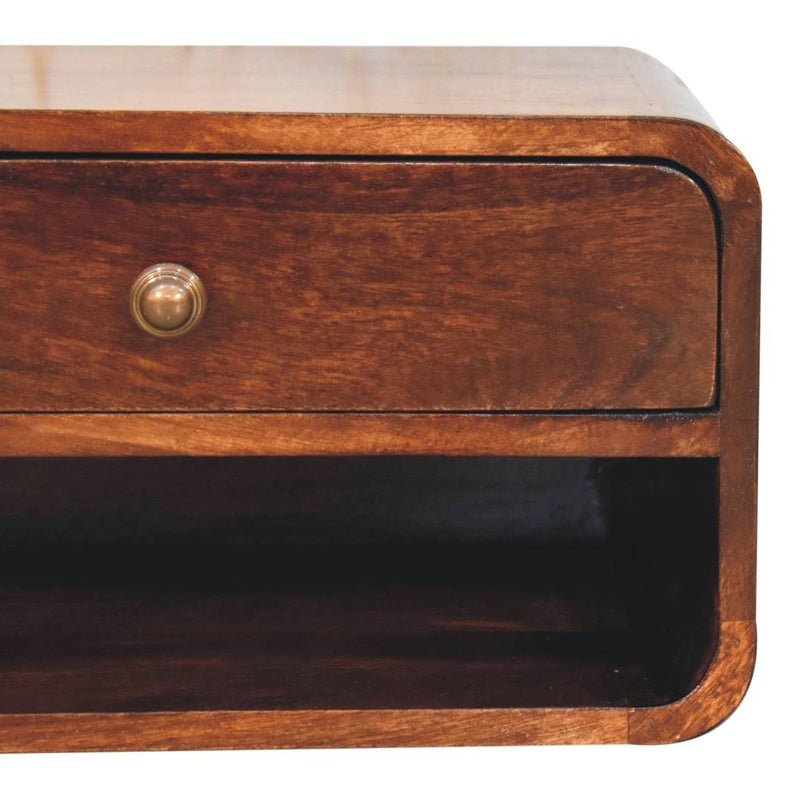 Artisan - Curved California Walnut Wall Mounted Bedside With Open Slot