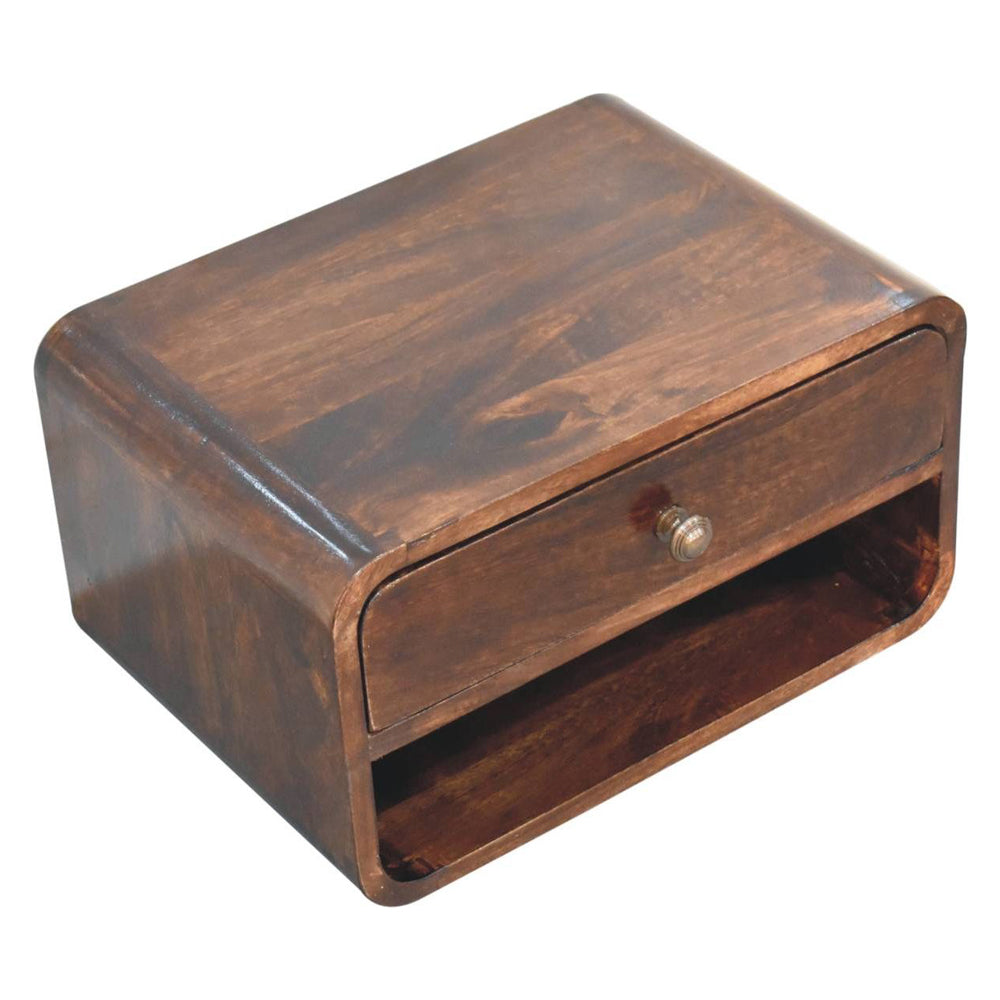 Artisan - Curved California Walnut Wall Mounted Bedside With Open Slot