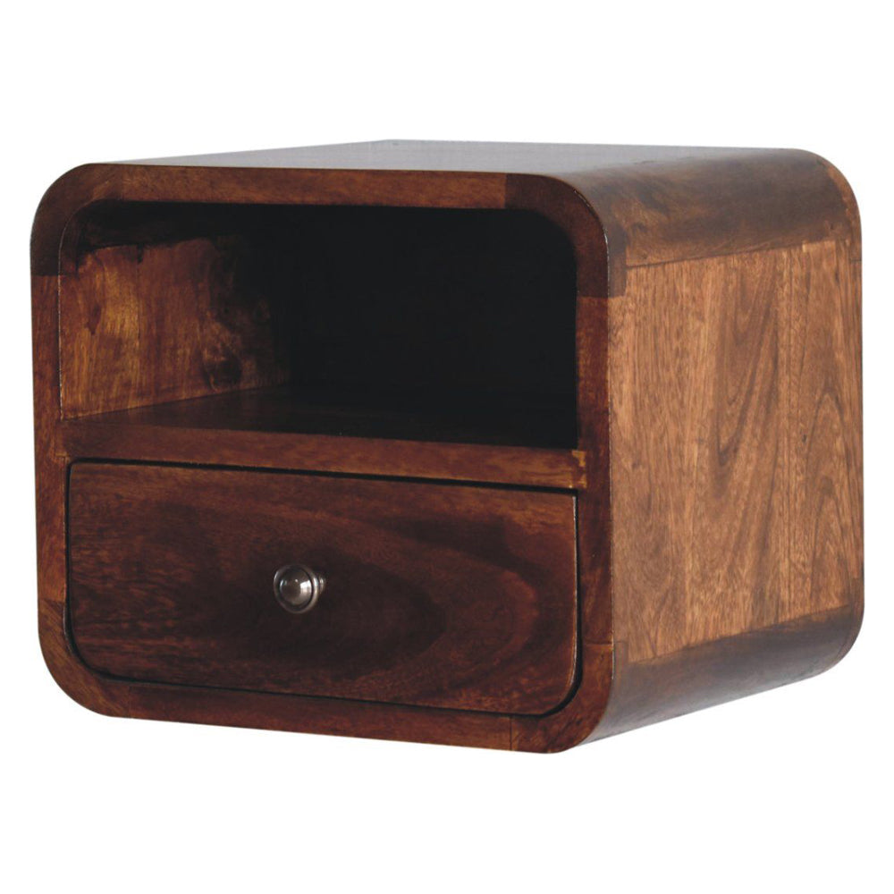 Artisan - Extra Mini Wall Mounted Curved Chestnut Bedside With Open Slot