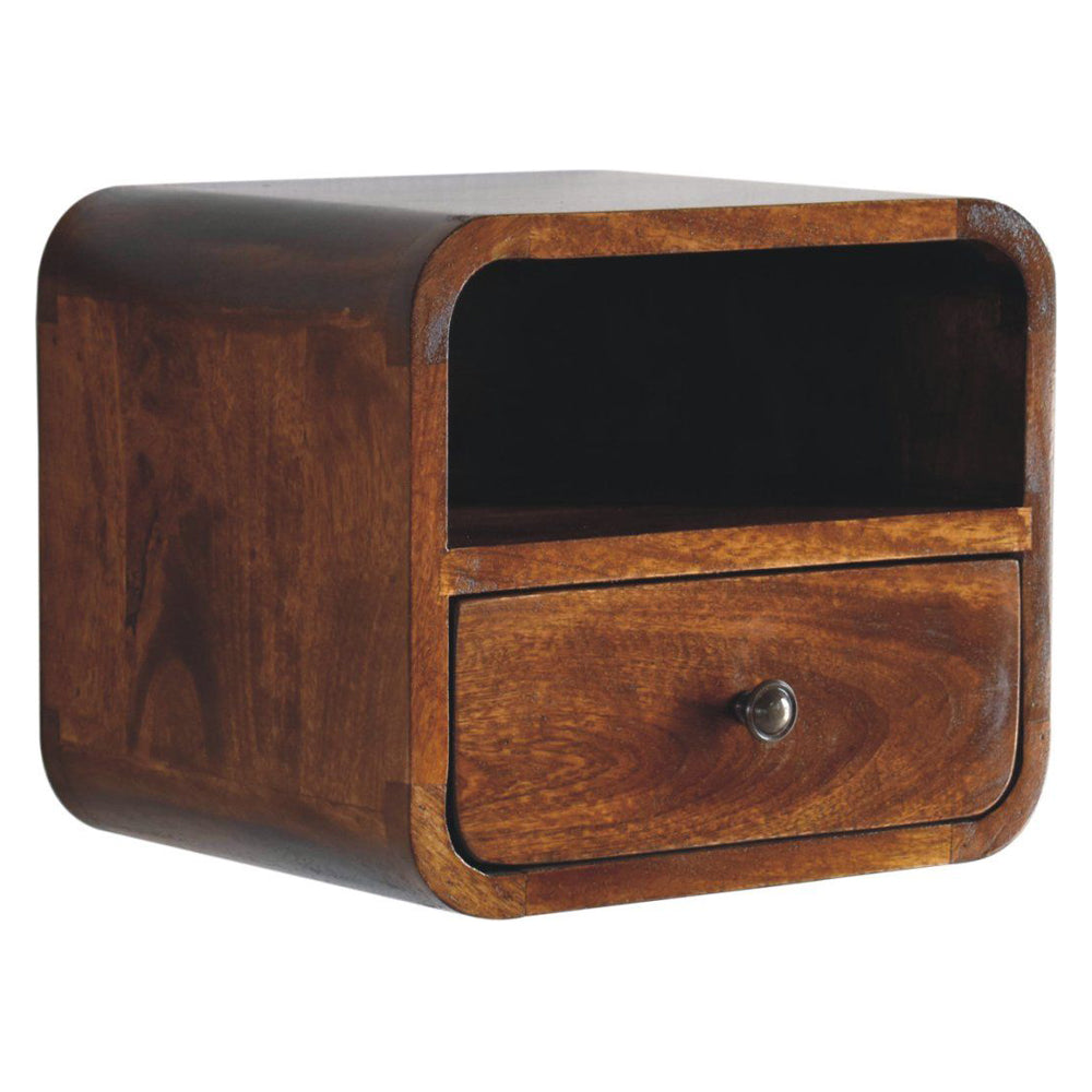 Artisan - Extra Mini Wall Mounted Curved Chestnut Bedside With Open Slot