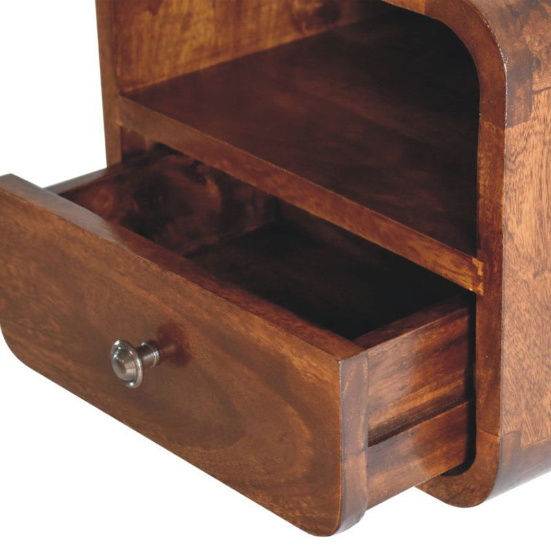 Artisan - Extra Mini Wall Mounted Curved Chestnut Bedside With Open Slot