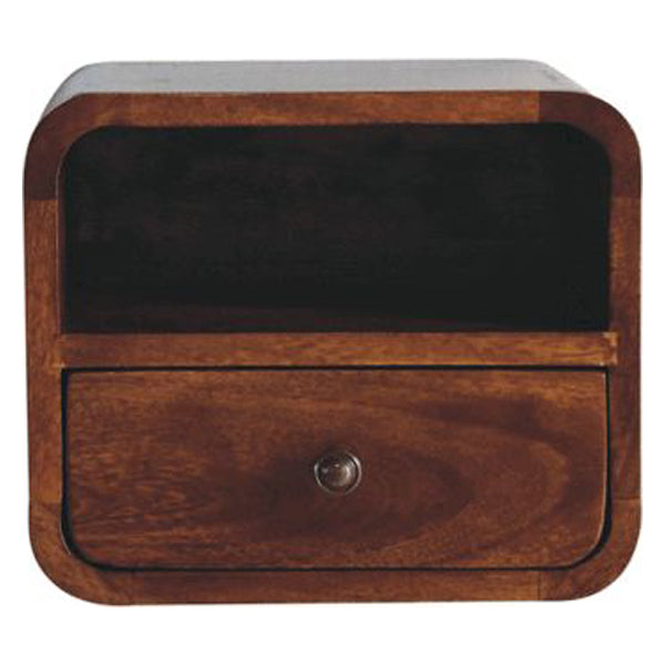 Artisan - Extra Mini Wall Mounted Curved Chestnut Bedside With Open Slot