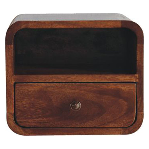 Artisan - Extra Mini Wall Mounted Curved Chestnut Bedside With Open Slot