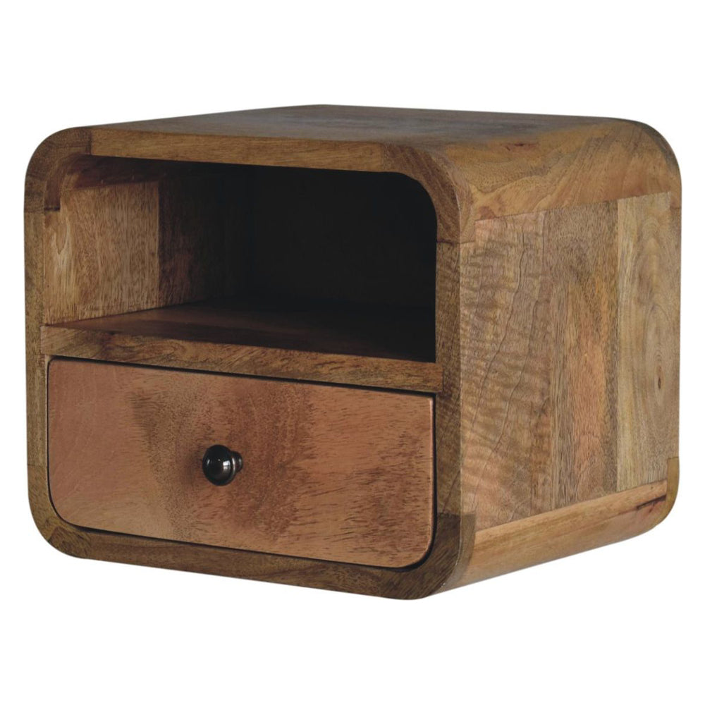Artisan - Extra Mini Wall Mounted Curved Oak-Ish Bedside With Open Slot