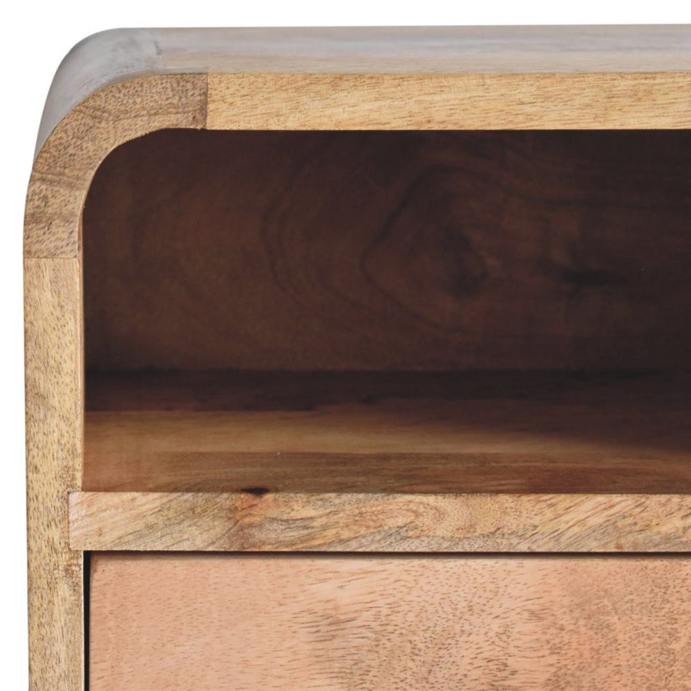 Artisan - Extra Mini Wall Mounted Curved Oak-Ish Bedside With Open Slot