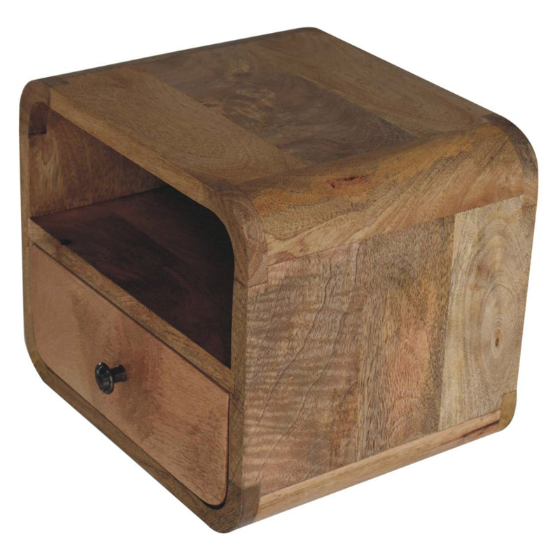 Artisan - Extra Mini Wall Mounted Curved Oak-Ish Bedside With Open Slot