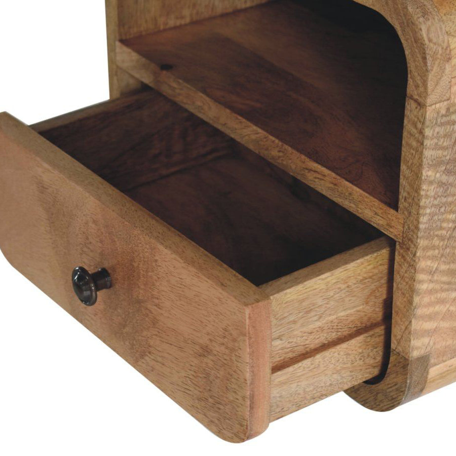 Artisan - Extra Mini Wall Mounted Curved Oak-Ish Bedside With Open Slot