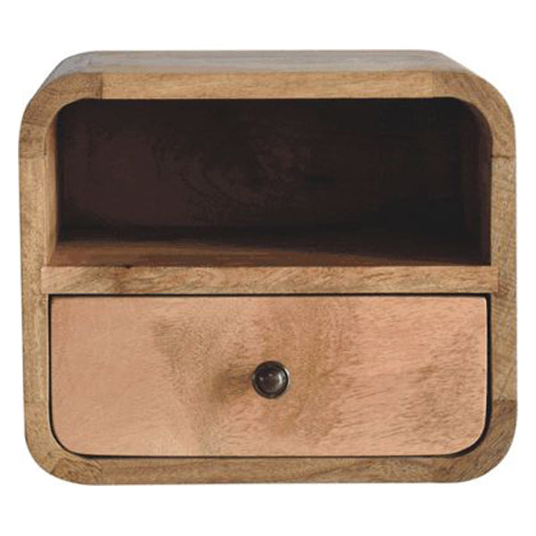Artisan - Extra Mini Wall Mounted Curved Oak-Ish Bedside With Open Slot
