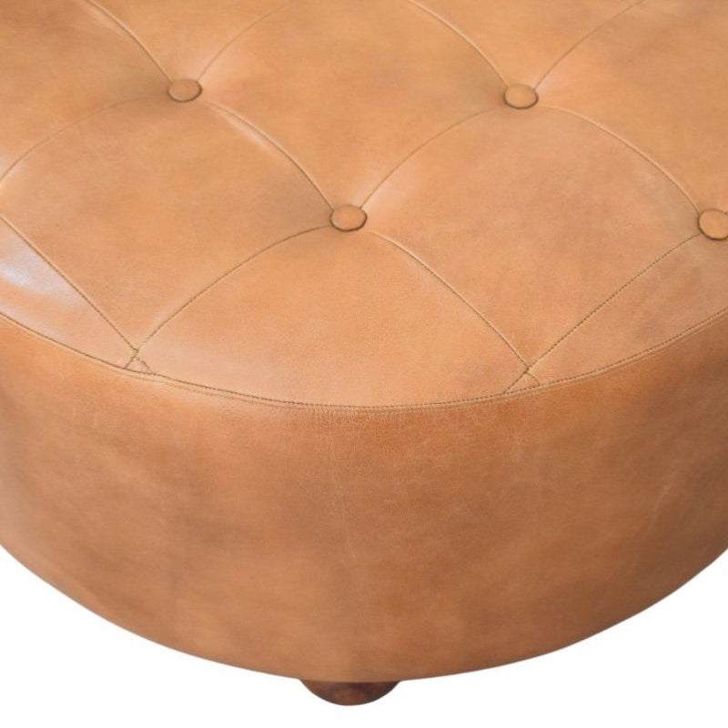 Artisan - Brown Buffalo Hide Leather Round Ottoman