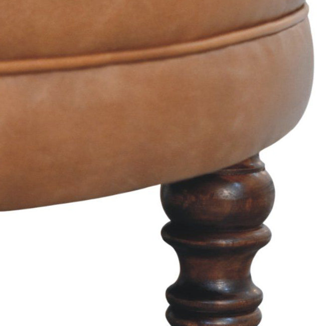 Artisan - Brown Buffalo Leather Round Ottoman With Castor Legs