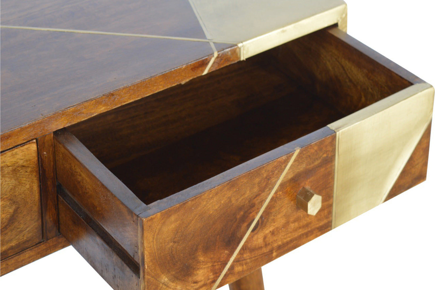 Artisan - Gold Geometric Console Table in Chestnut