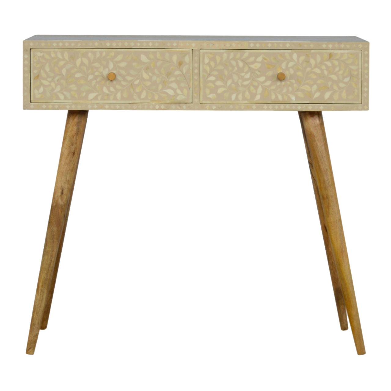 Artisan - Floral Bone Inlay Console Table in Oak-Ish