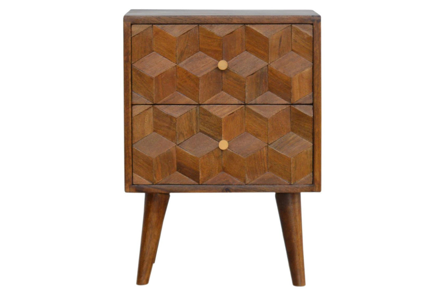 Artisan - Cube Carved Bedside with 2 Drawers