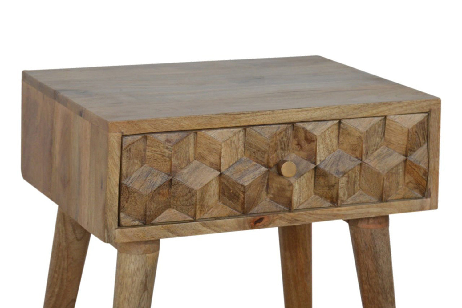 Artisan - Cube Carved Bedside in Oak-ish, 1 Drawer