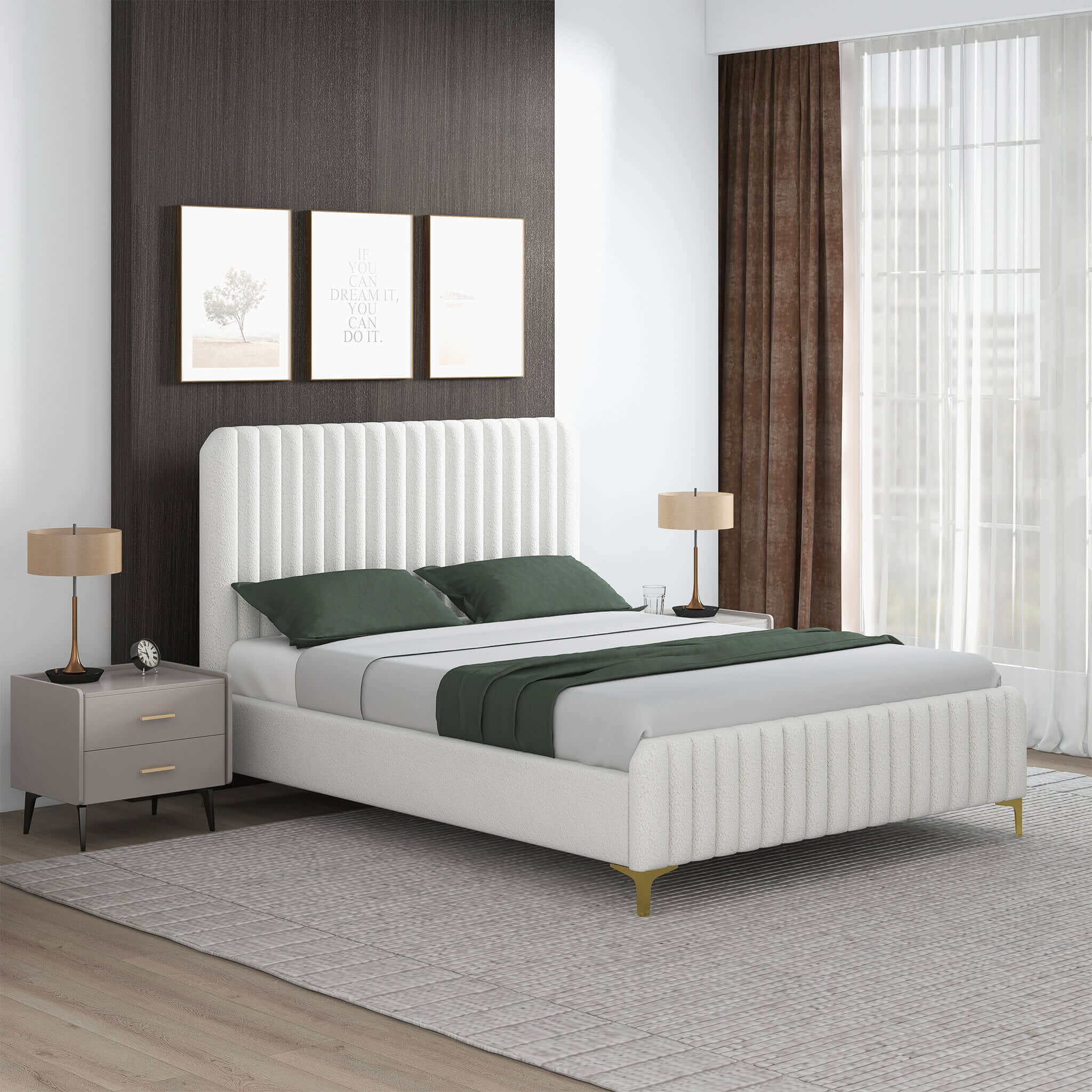 Ashcroft - Valery Boucle Platform Bed