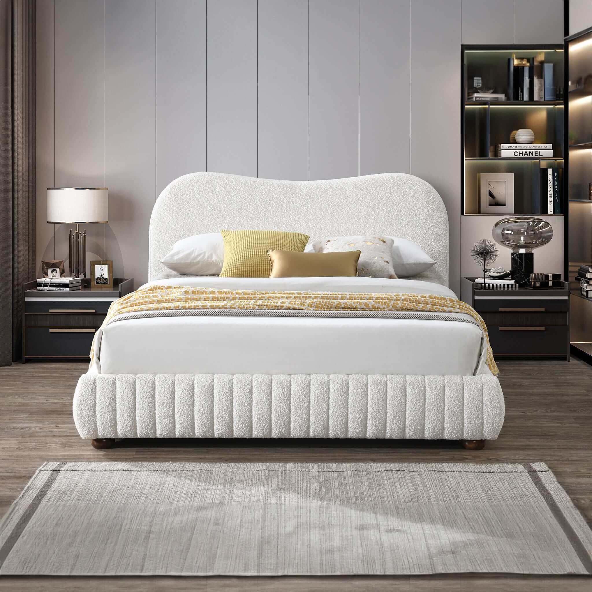 Ashcroft - Norme Boucle Upholstered Queen Size Platform Bed In Cream