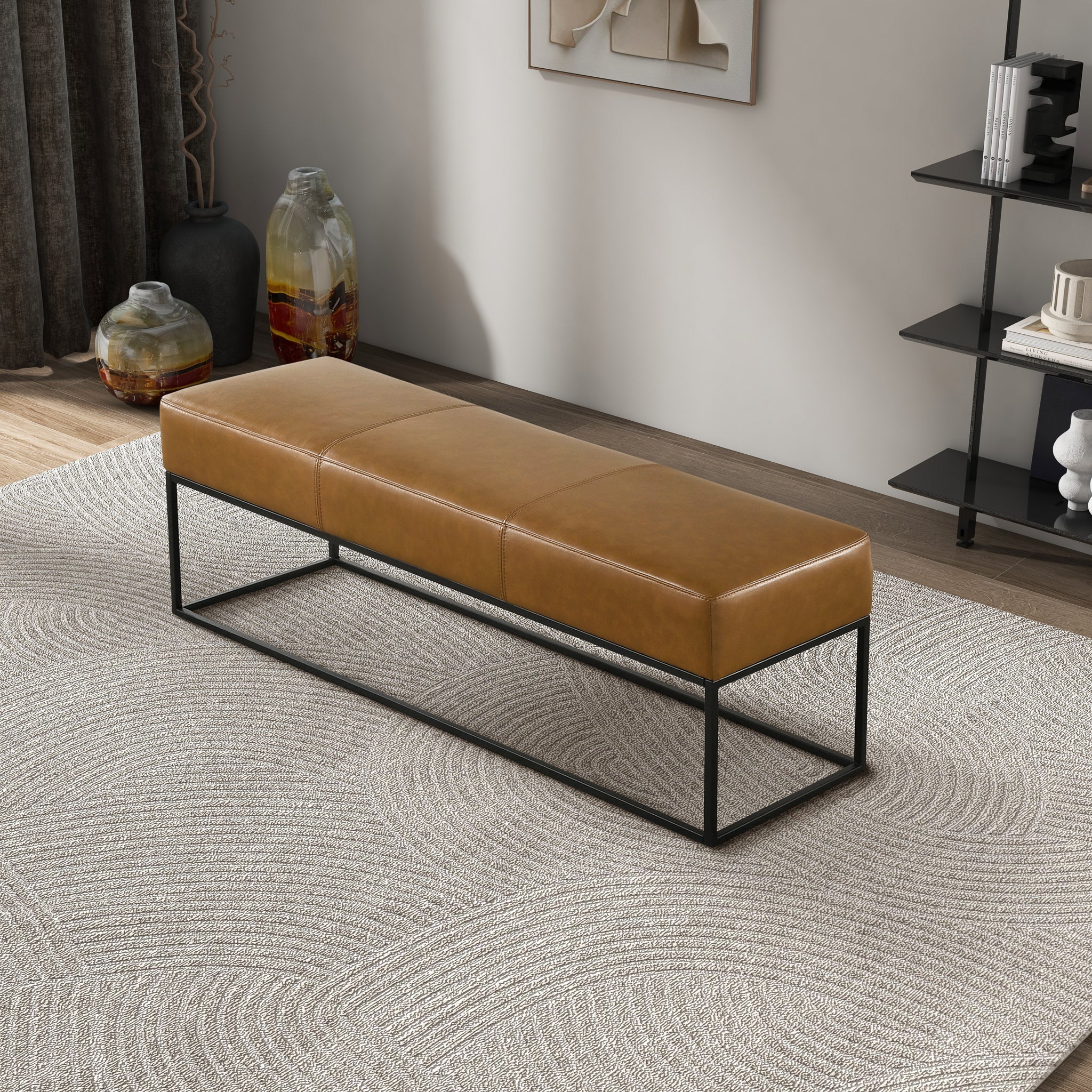 Ashcroft - Odessa Tan Leather Bench