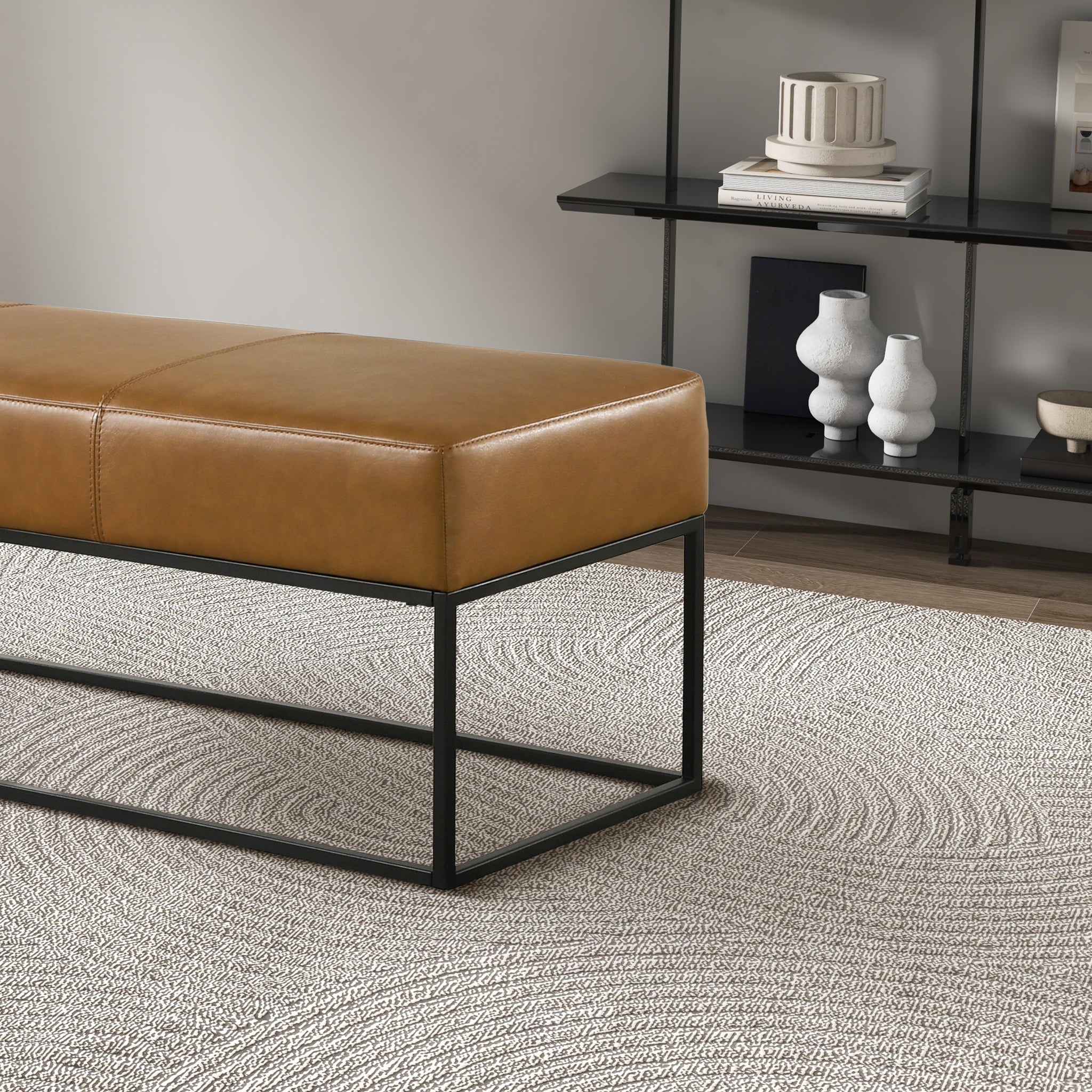 Ashcroft - Odessa Tan Leather Bench