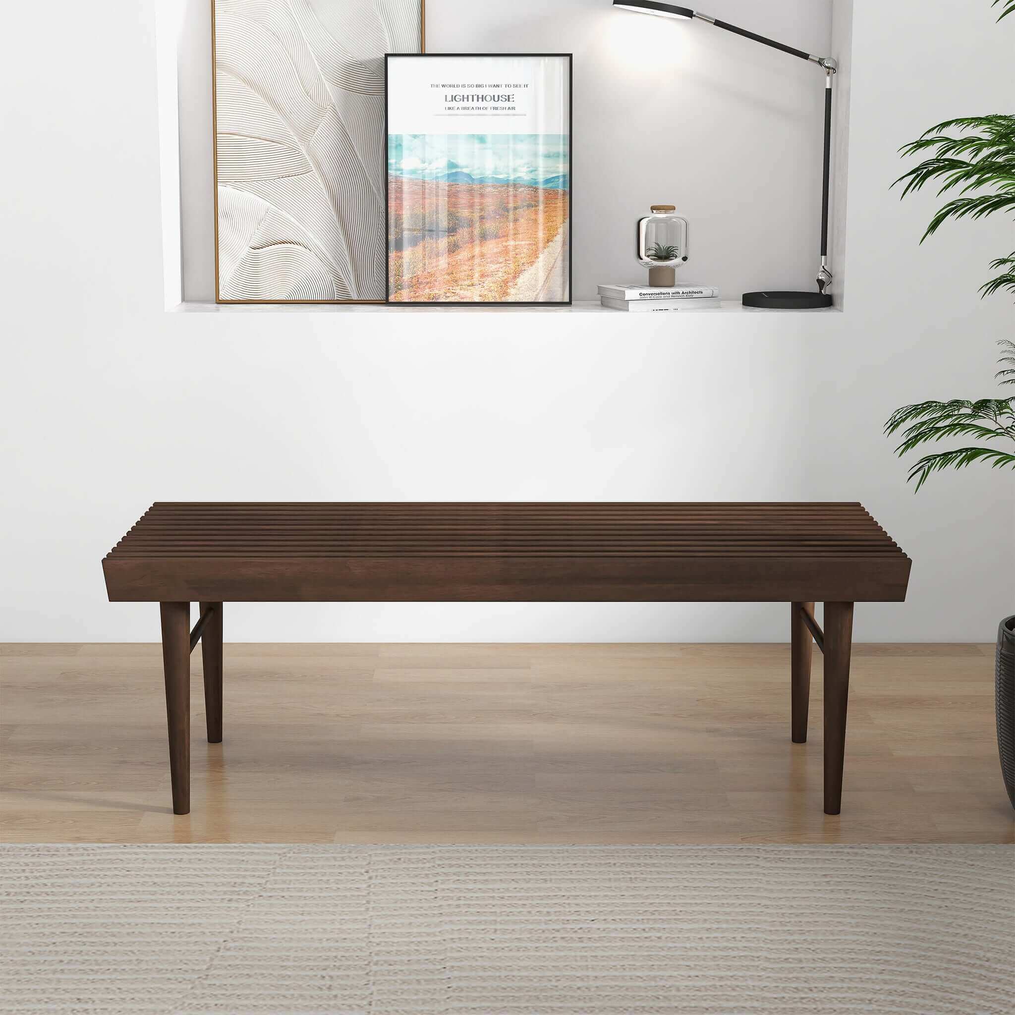 Ashcroft - Mia Mid-Century Modern Solid Wood Bench in Brown
