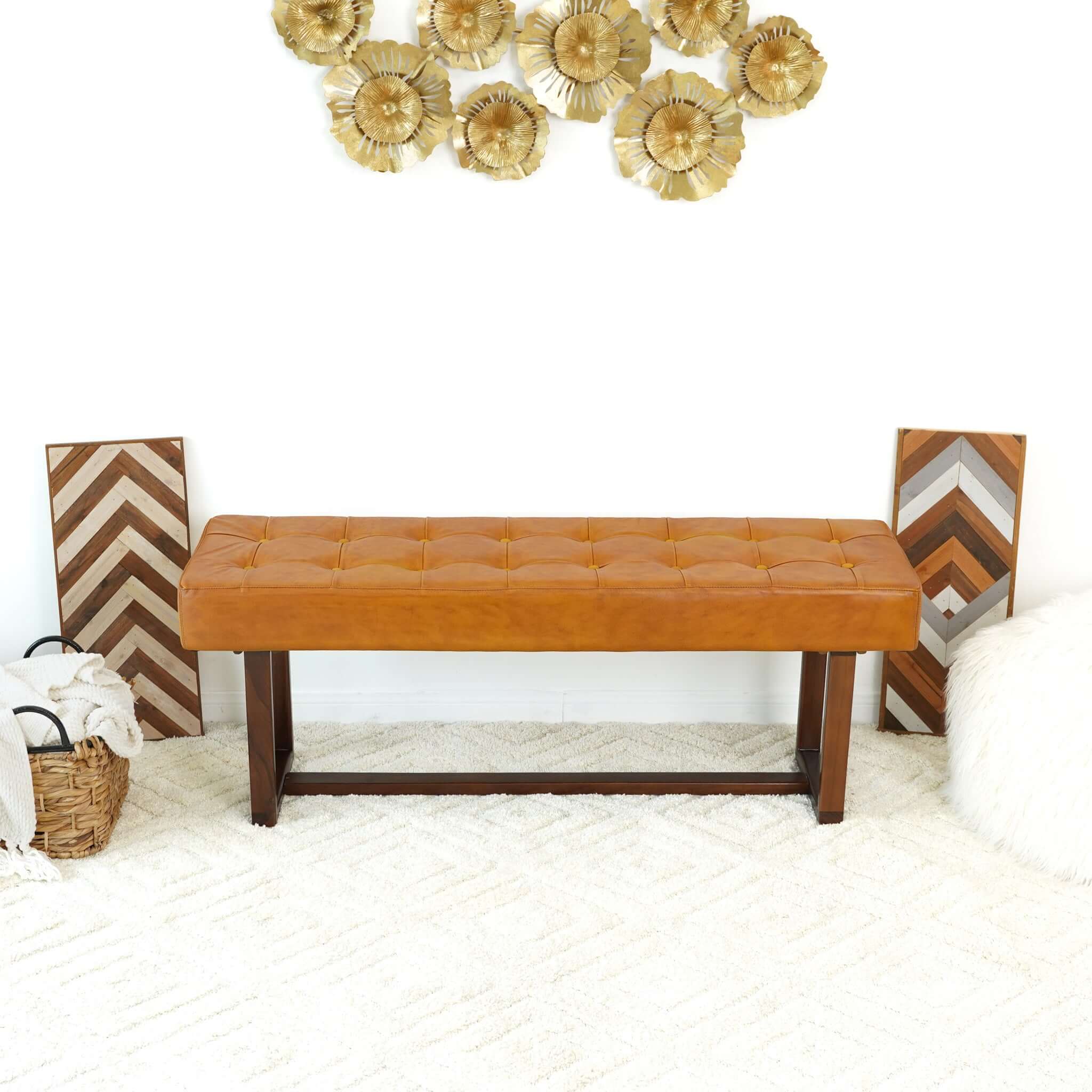 Ashcroft - Cameron Leather Bench in Tan