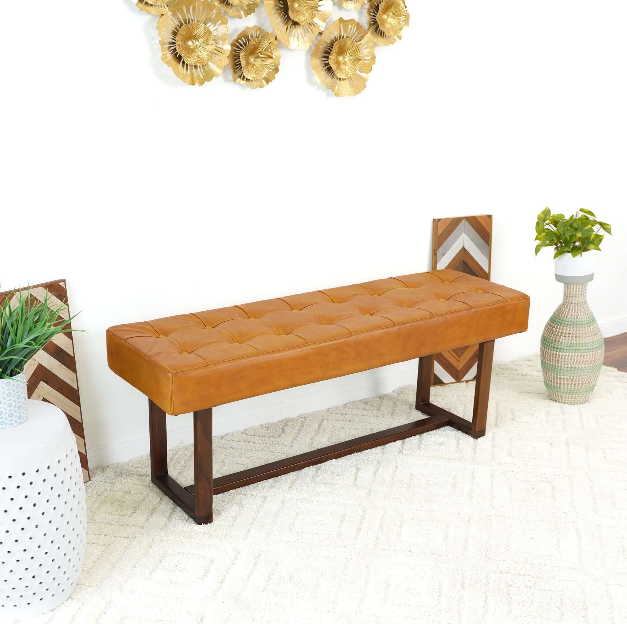 Ashcroft - Cameron Leather Bench in Tan
