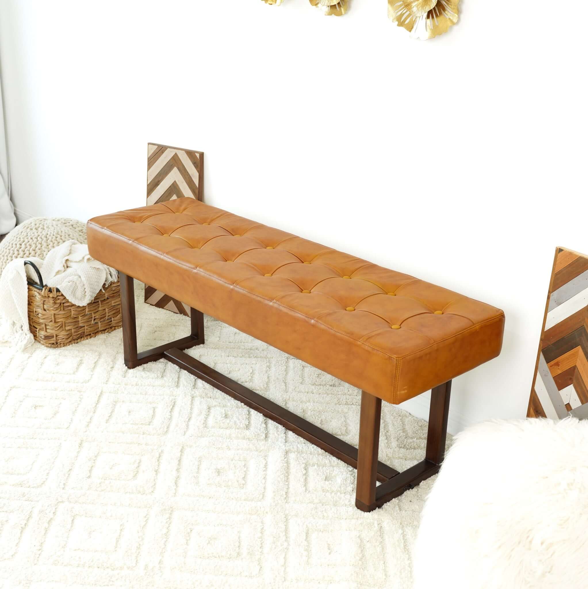 Ashcroft - Cameron Leather Bench in Tan