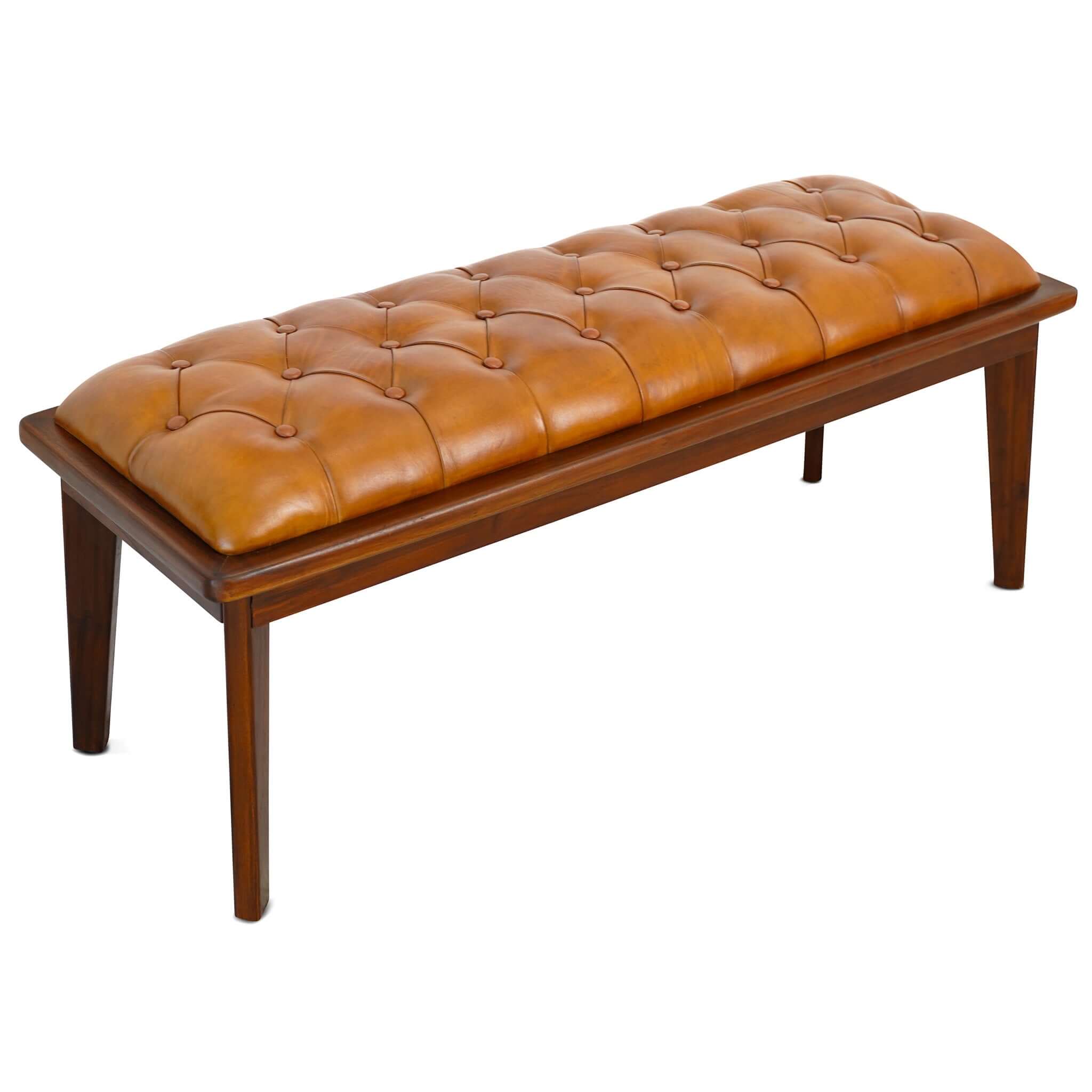 Ashcroft - Arden Leather Bench with Buttons in Tan
