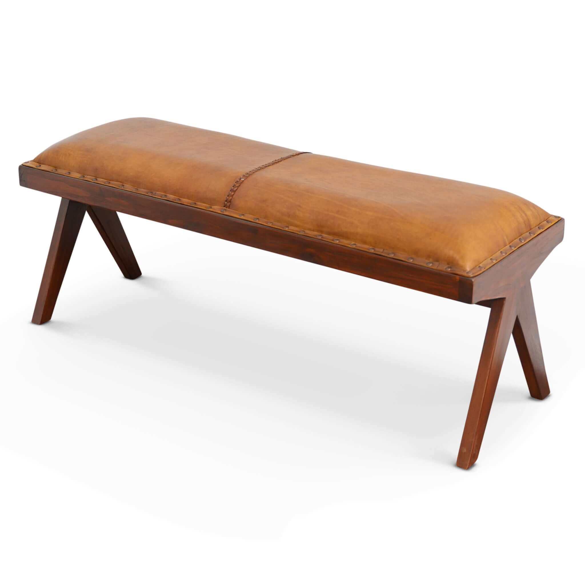 Ashcroft - Chad Mid-Century Modern Leather Bench in Tan