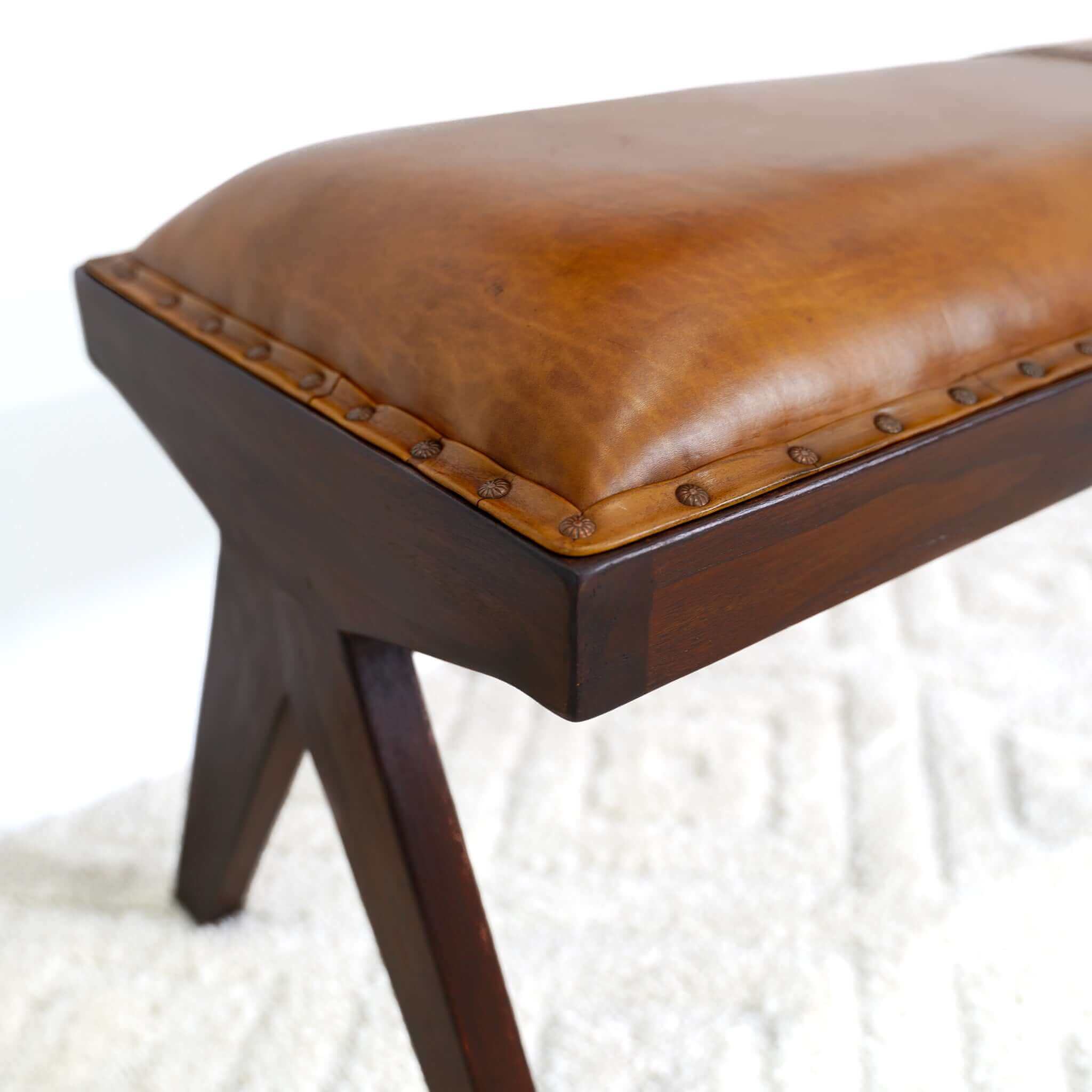 Ashcroft - Chad Mid-Century Modern Leather Bench in Tan