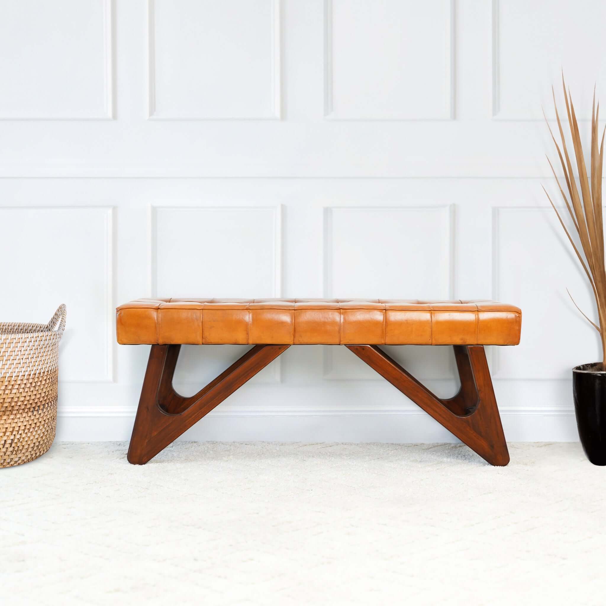 Ashcroft - Mia Leather Bench with Buttons in Tan