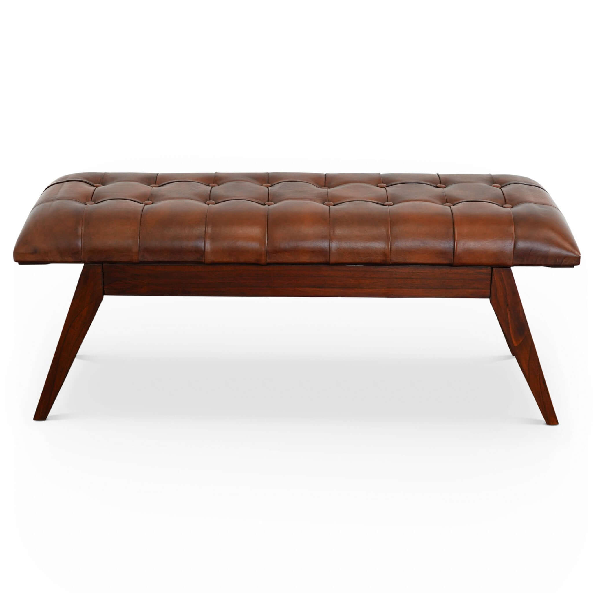 Ashcroft - Maja Mid-Century Modern Leather Bench in Tan