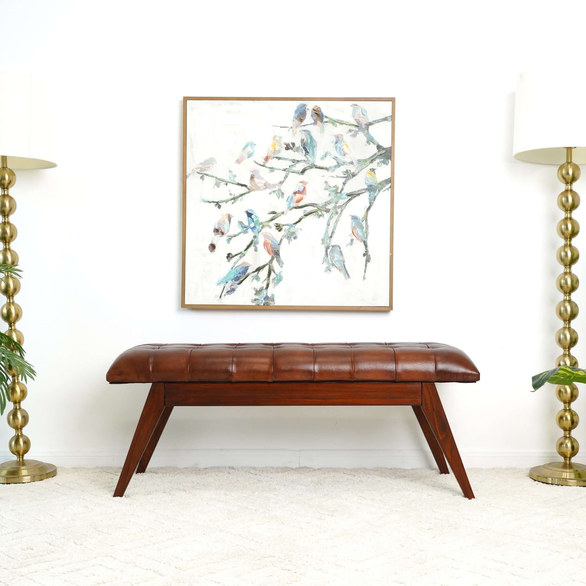 Ashcroft - Maja Mid-Century Modern Leather Bench in Tan