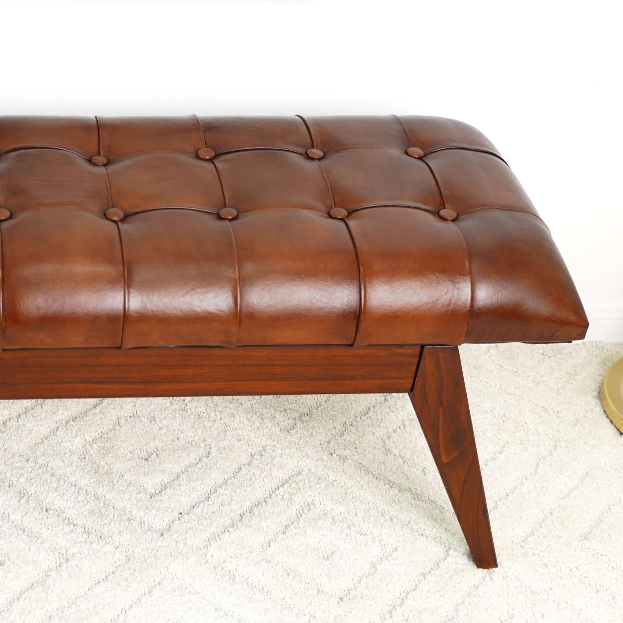 Ashcroft - Maja Mid-Century Modern Leather Bench in Tan